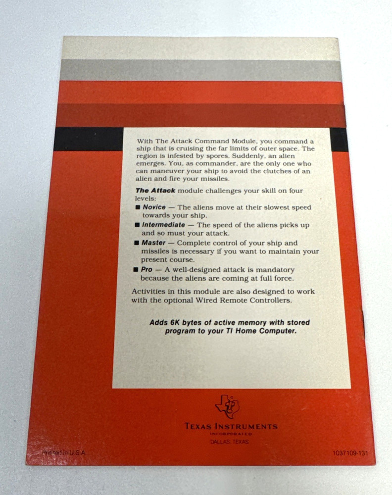 Vintage The Attack Texas Instruments Home Computer Manual 1980