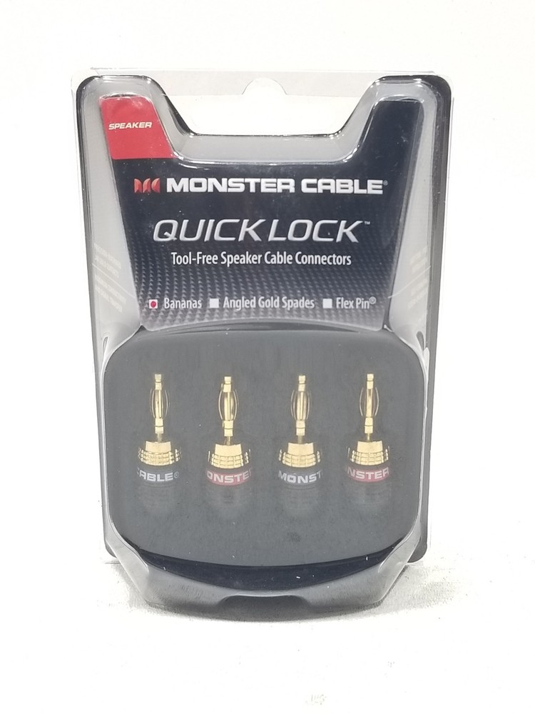 Monster Cable Quick Lock Bananas Gold Tool-Free Speaker Cable Connectors NEW