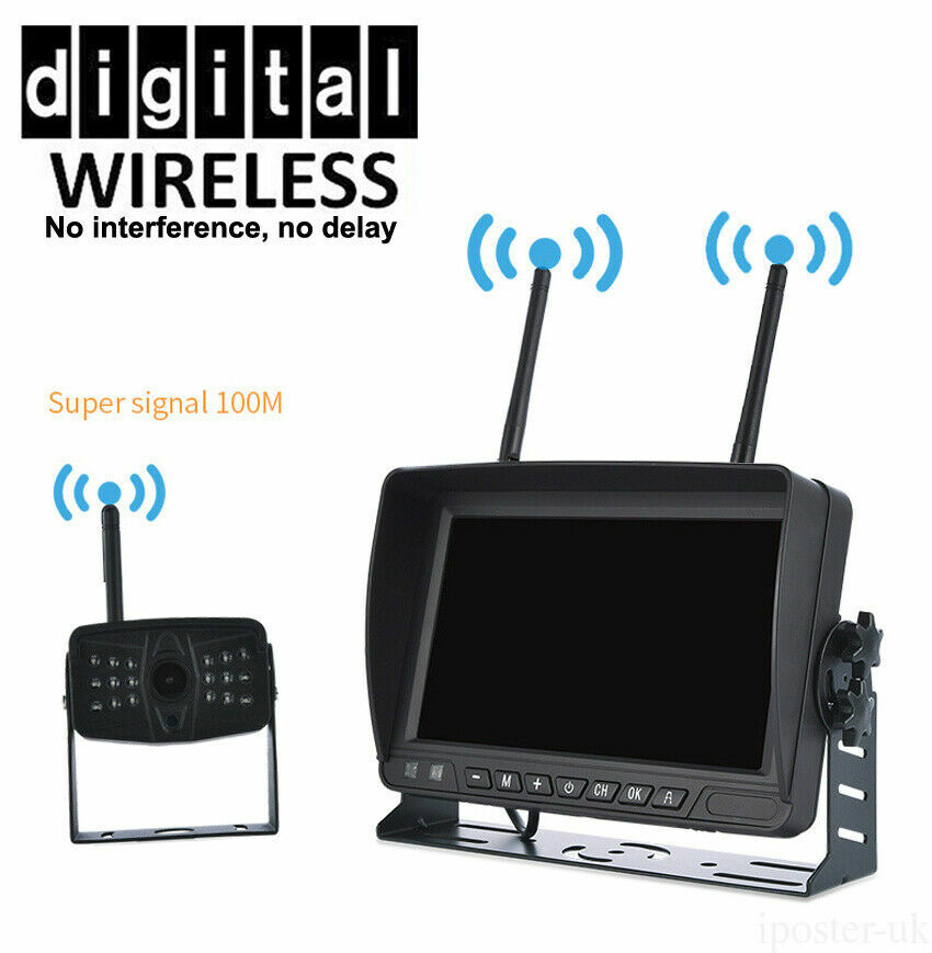 7" Digital Wireless DVR Quad Split Monitor Screen Backup Rear View Camera System