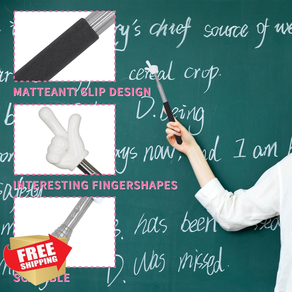 2pc Retractable Teacher Pointer Stick Black Extendable
