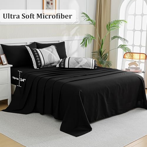 Comforter Set Size,8 Pieces Boho Bed in a Bag Patchwork Striped Queen Black