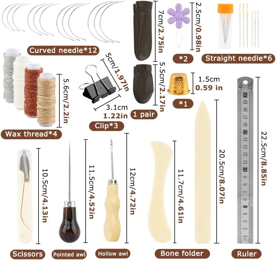 39Pcs Bookbinding Kits, Bookbinding Supplies with Bone Folder, Waxed Thread, Bin