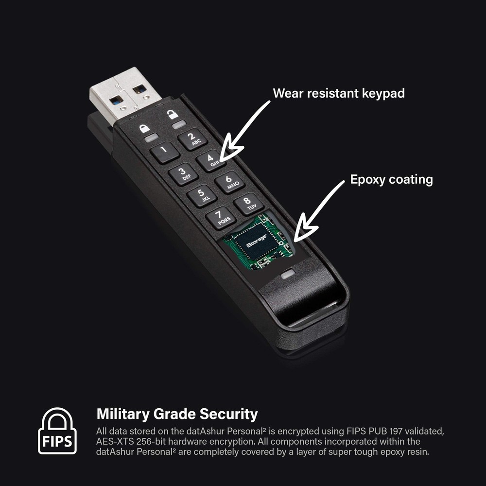 8GB Hardware Encrypted USB Flash Drive with PIN Authentication for Data Prote...
