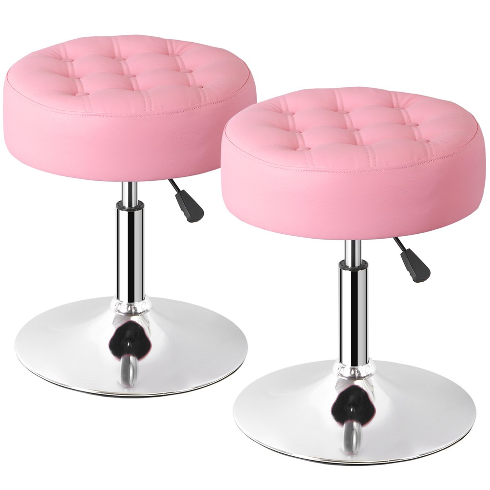 2 PCS Pink Vanity stool for Makeup Room Adjustable Height PU Leather Bar Stool