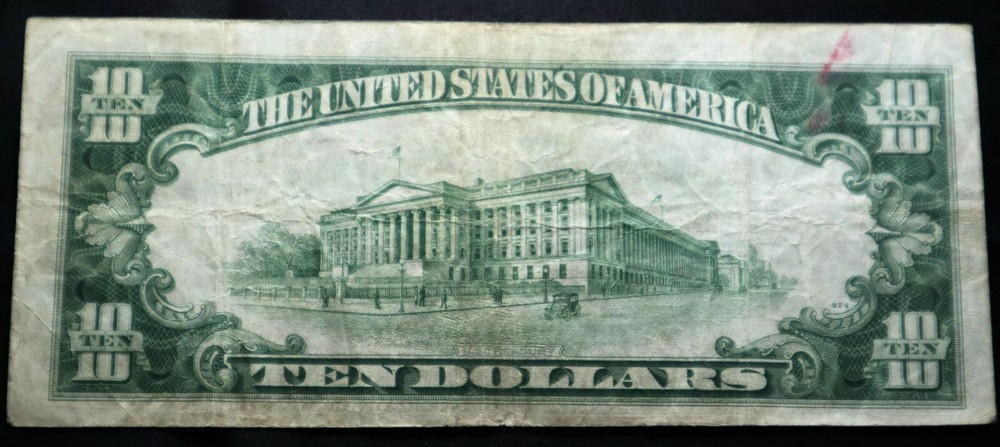 ERROR !!1934-A $10 NORTH AFRICAN SILVER SERTIFICATION, YELLOW SEAL, CIRCULATED,