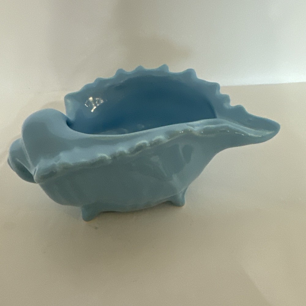 Blue Ceramic Conch Shell Planter Marked USA On Bottom 2.5” Tall