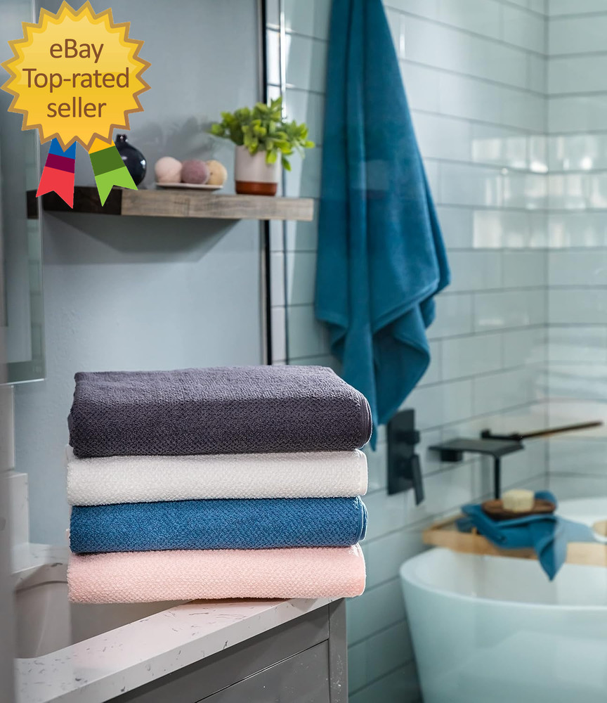 79456 Popcorn Textured Bath Towels 4 Pack Blue
