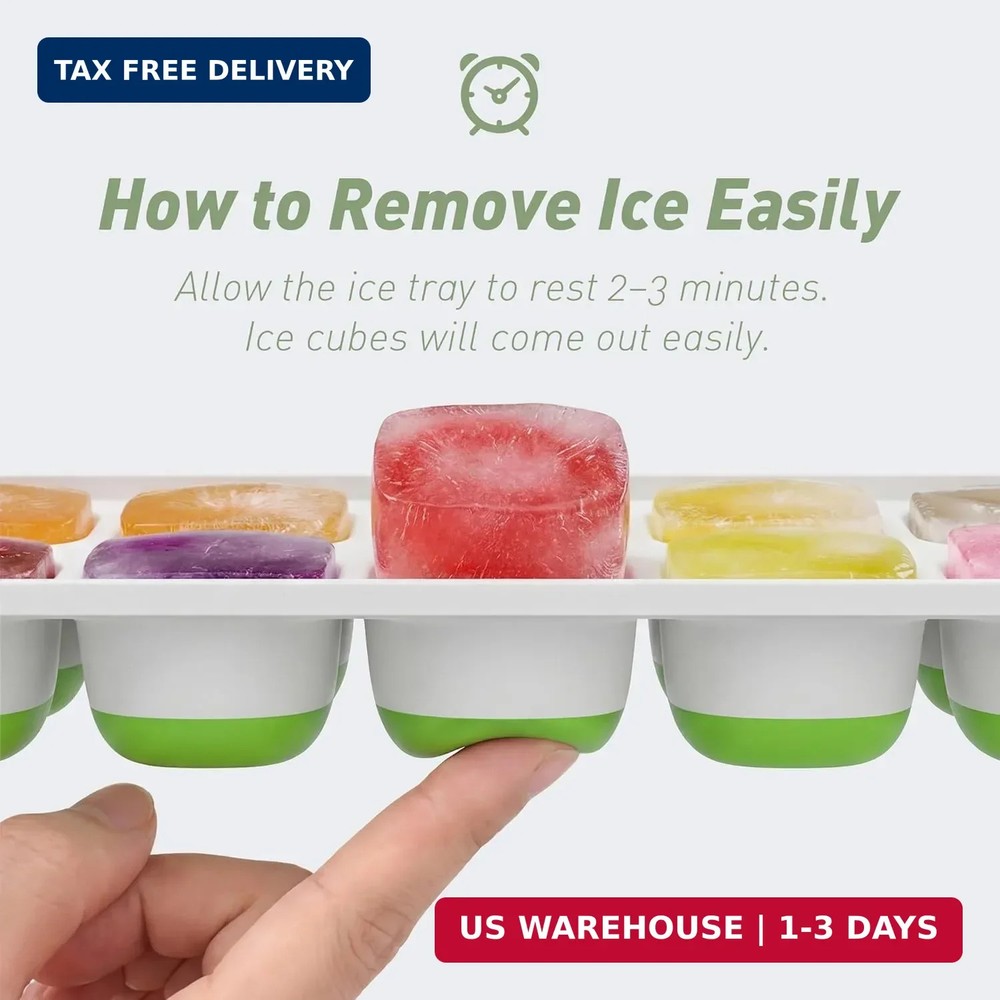 ChefAide Ice Cube Tray with Lid, 4 Packs 56 Cubes Durable Stackable Ice Cube Tra