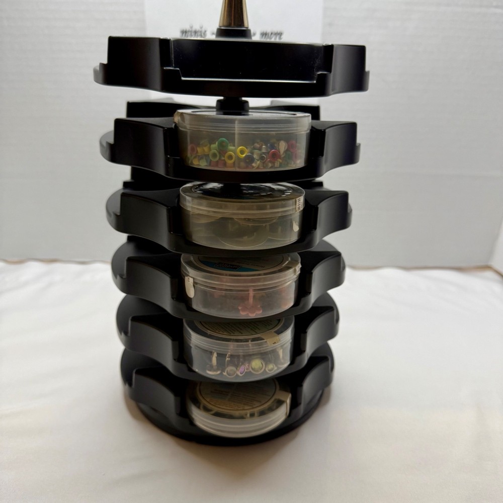 Stampin Up Stack & Store Caddy Carousel w/27 Embellishment Packs 9 Empty Black