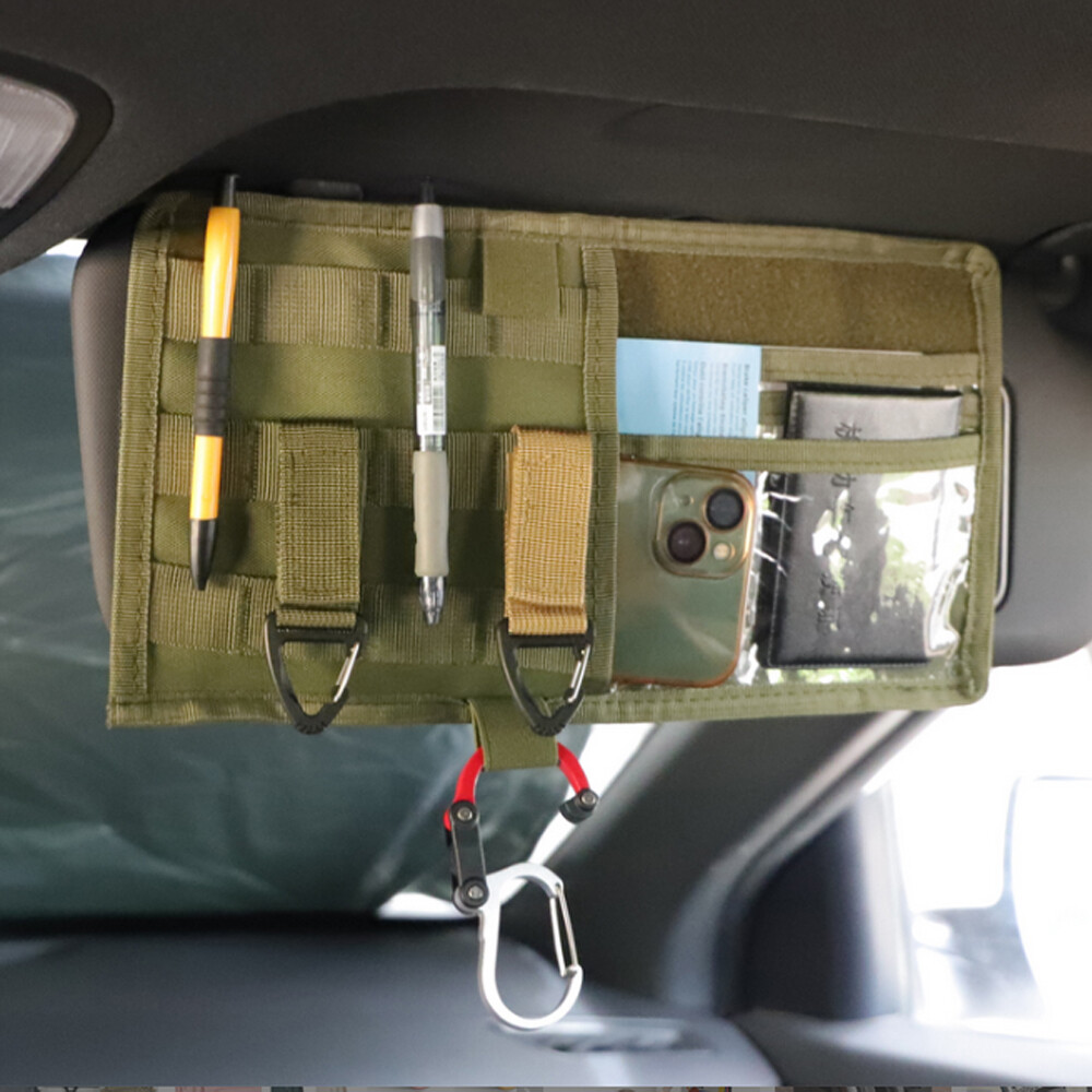 Khaki Car Sun Visor Organizer Pouch Bag Muti-Function Pocket Card Storage Holder