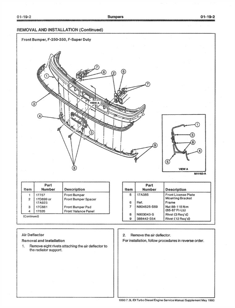 1993 Ford Truck 7.3L IDI Turbo Diesel Engine Service Repair Manual Supplement