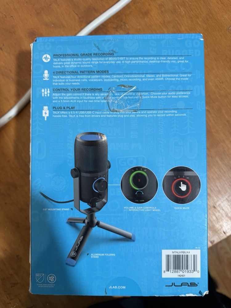 JLab Talk USB Microphone 4 Pattern Modes Quick Mute Volume Gain Controls Black