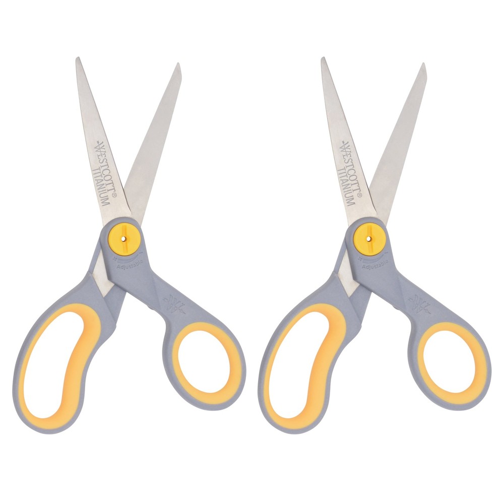 Westcott Titanium Bonded Adjustable Glide Scissors, 8", Grey & Yellow