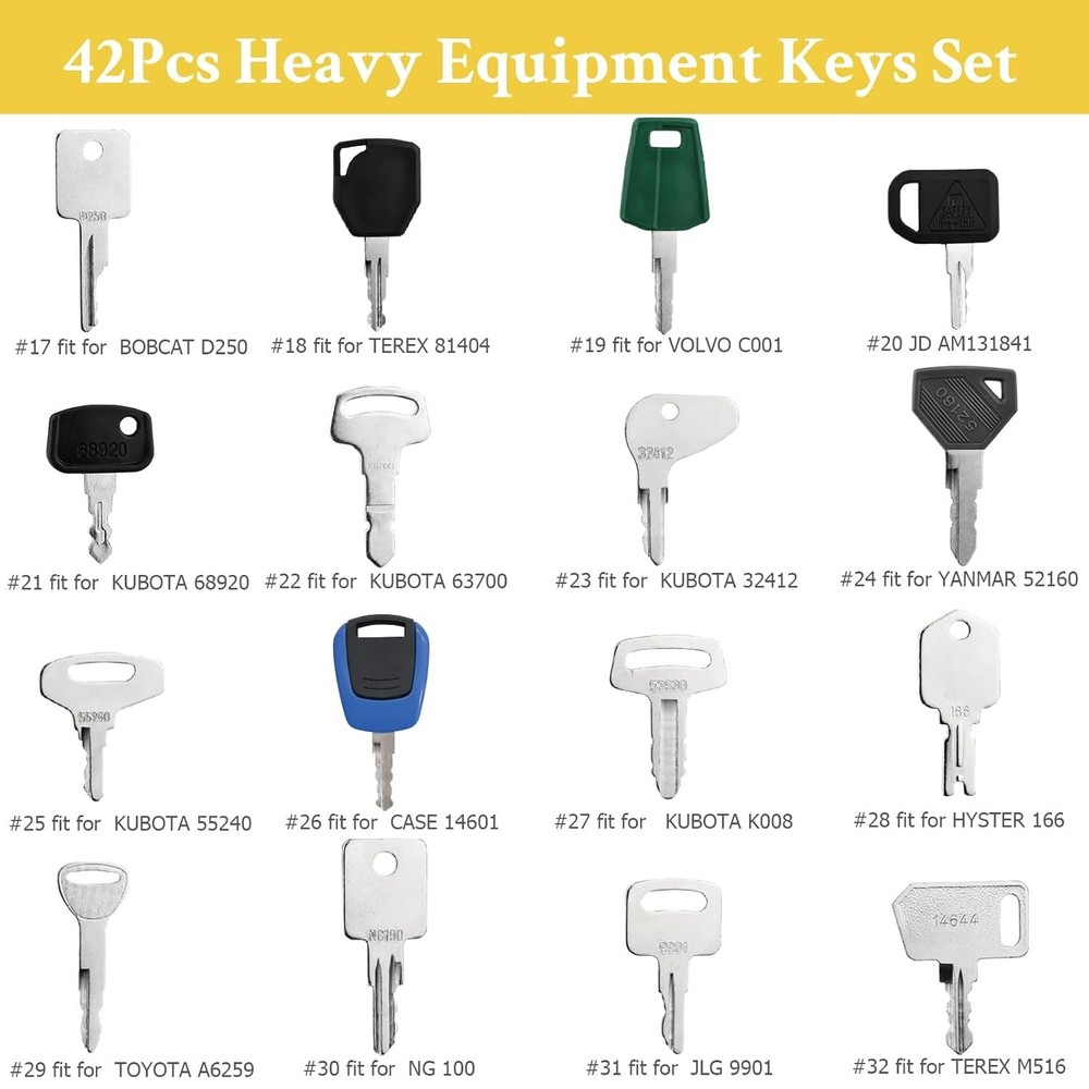 Heavy Equipment Key Set Construction Ignition Keys Excavator Loader Backhoe 42pc