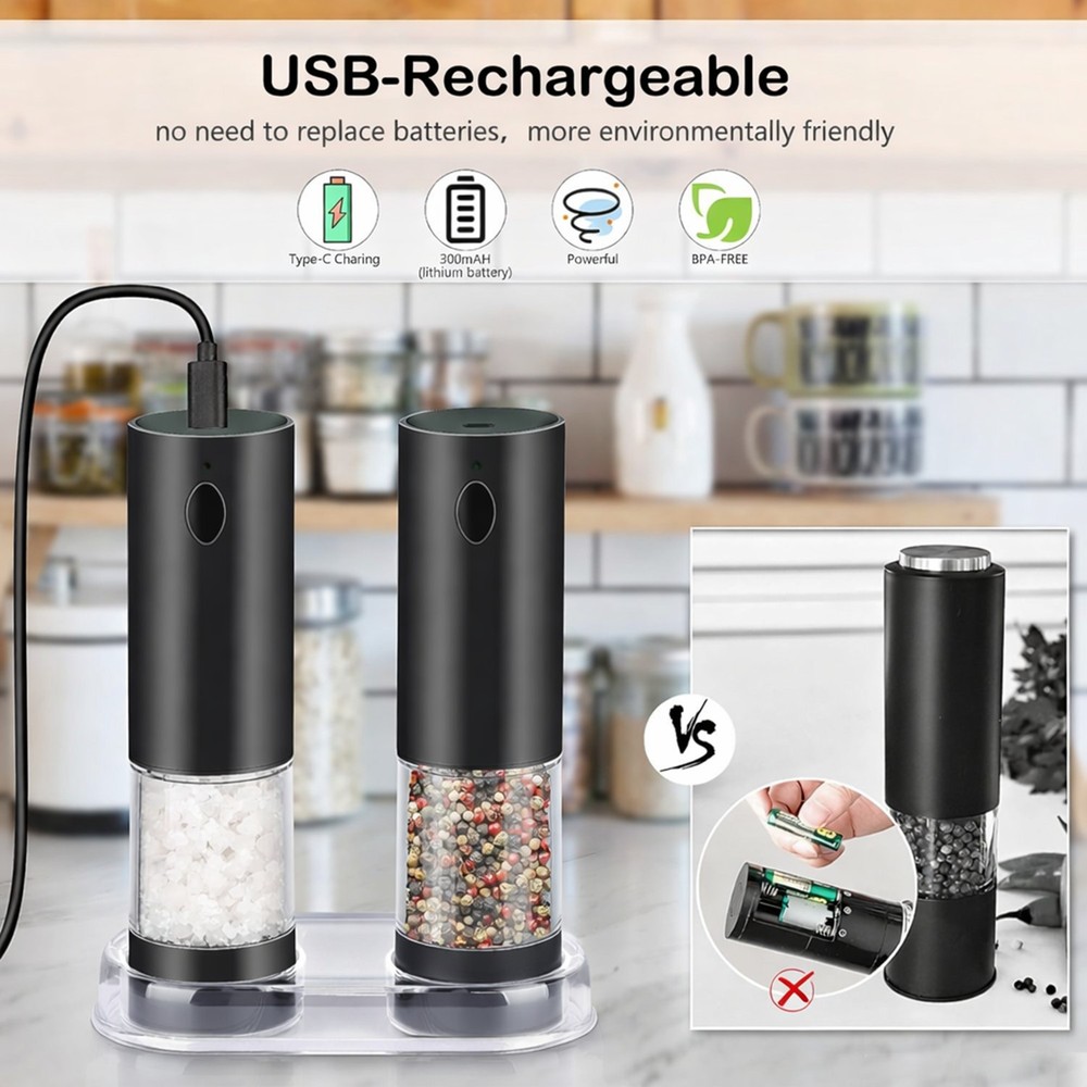 Electric Salt Pepper Grinder Set with Storage Base Automatic Mill Grinder 2Pack