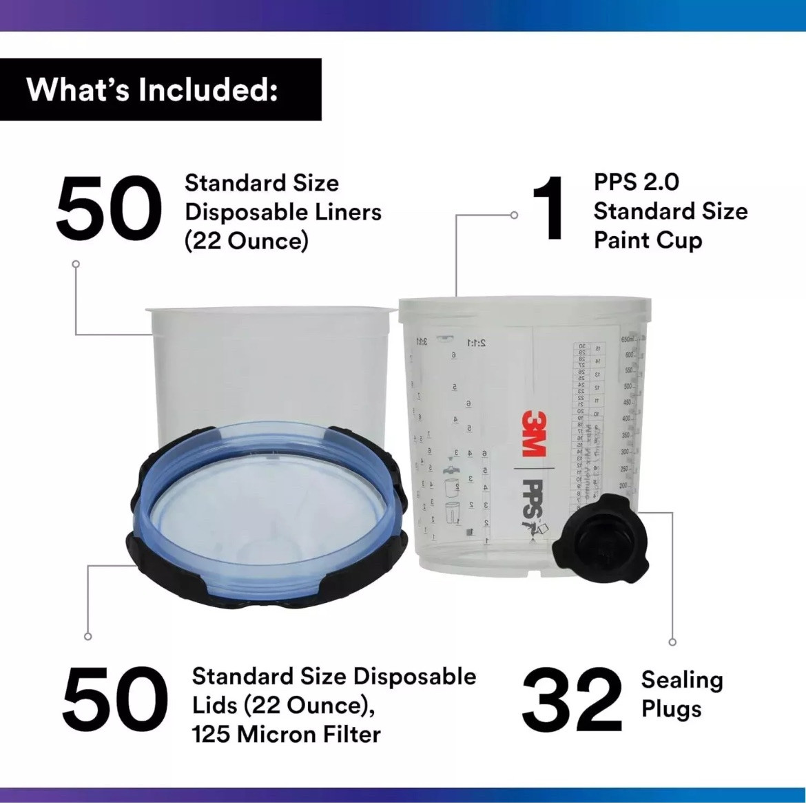 3M 26301 PPS Series 2.0 Spray Cup System Kit Standard (22 fl oz/650 mL) 125 Lid