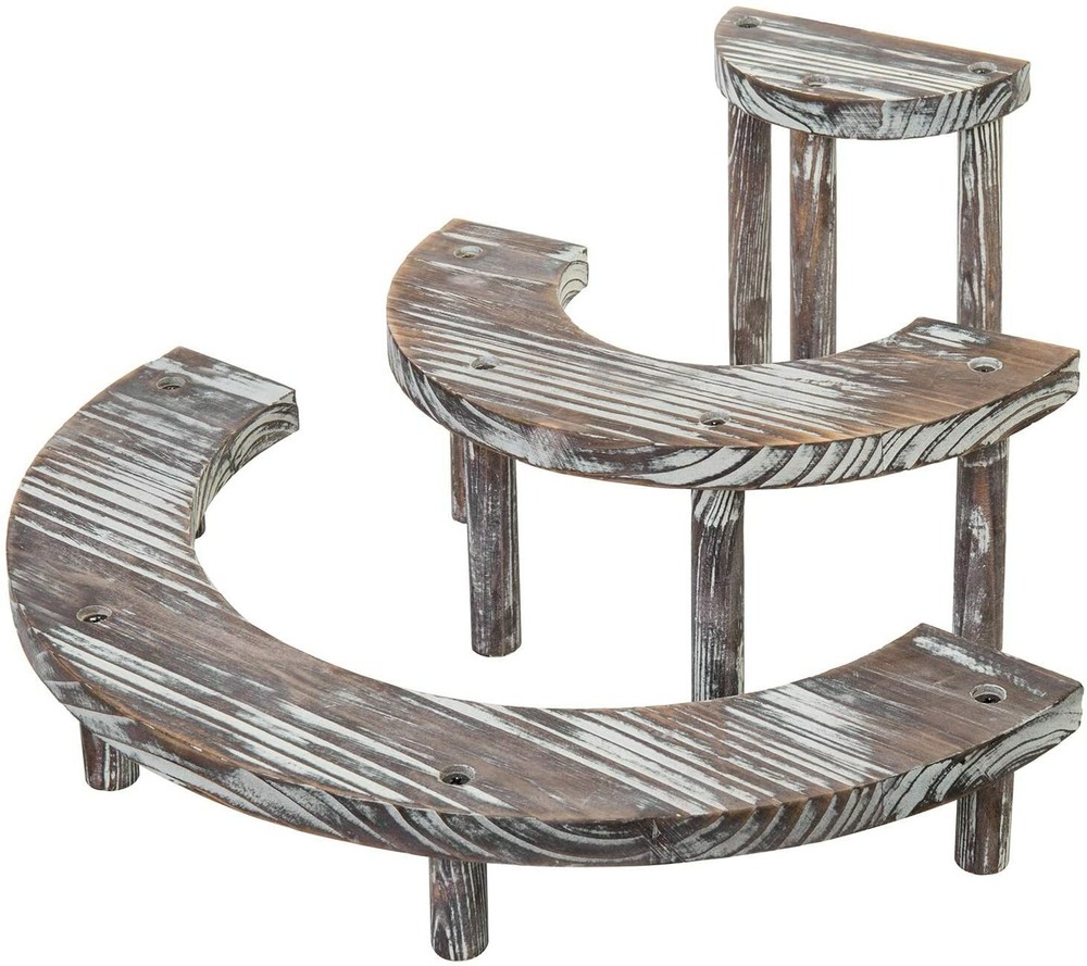 MyGift 3 Tier Rustic Torched Wood Semicircle Cupcake Stand Display Risers