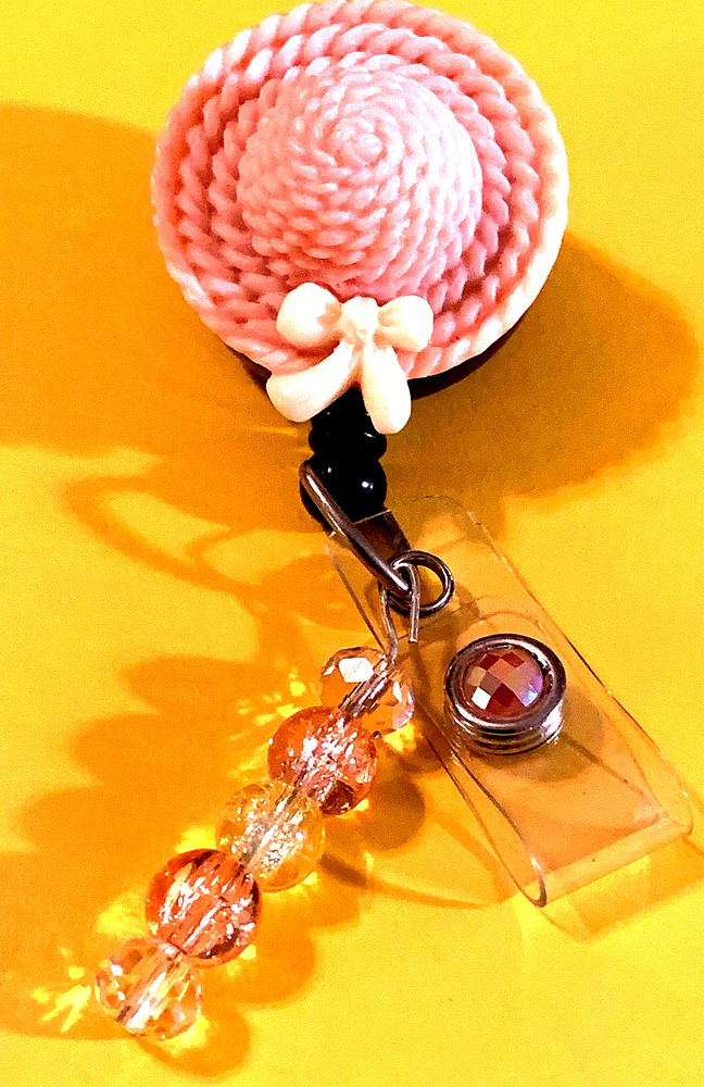 Easter Hat Pink 4 Id badge holder retractable alligator clip