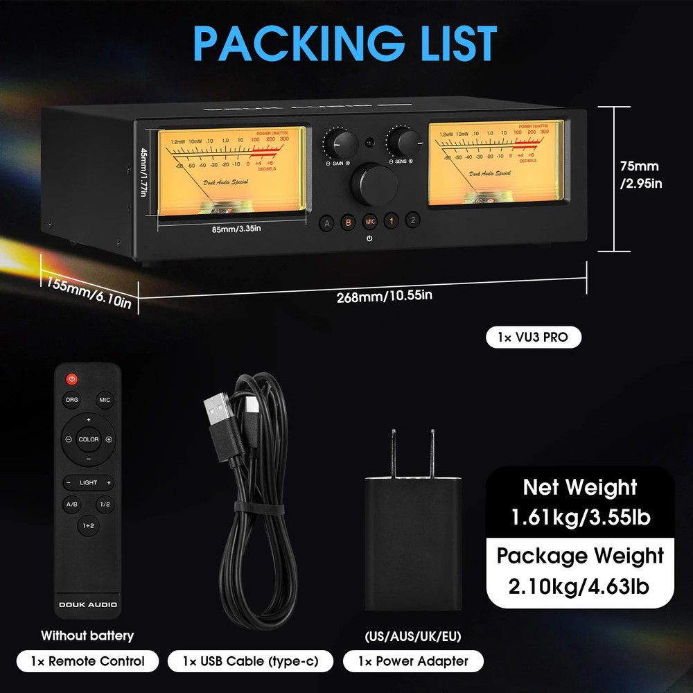 VU3PRO Amplifier / Speaker Selector with VU Meter 2-IN-2-OUT Switcher Box FromUS