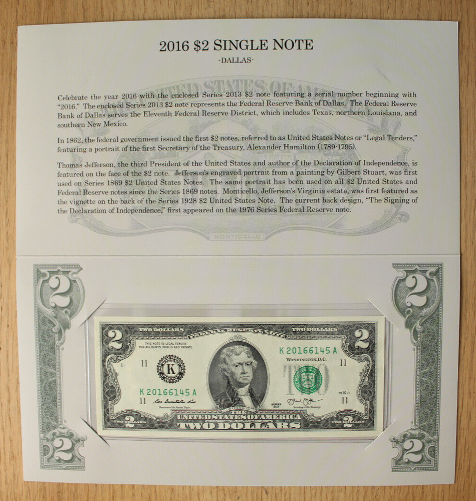 2016 $2 Single Note Set - 2 Notes Dallas & San Francisco Districts - OGP