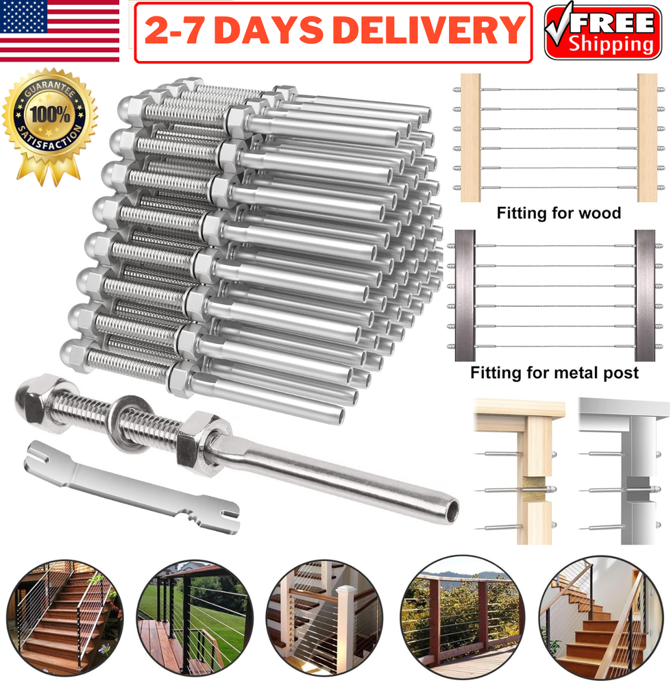 Cable Deck Railing Swage Threaded Terminal End Fitting for 1/8" Cable Wood Metal