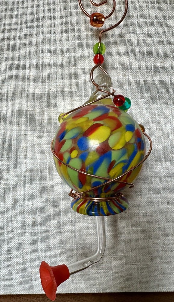 Multicolor Glass Orb Hummingbird Feeder