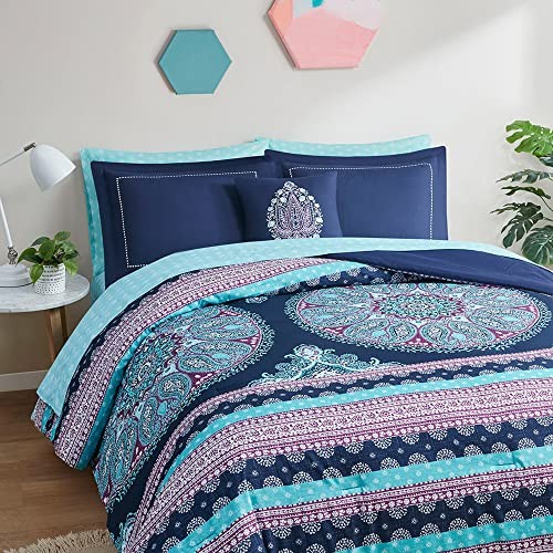 Bed Set, Boho Mandala Comforter Sets with Sheets,Blue Microfibe Bed Queen Navy