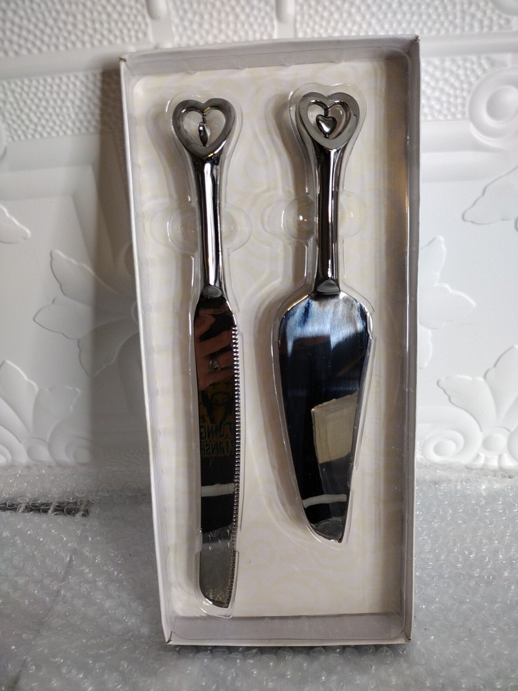 Tri Chrome Heart Knife & Server Set Lillian Rose Wedding Set Cake Knife & Server