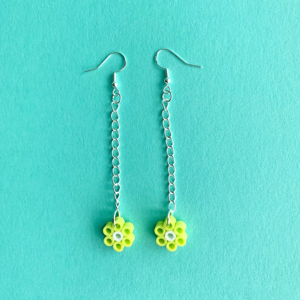 Single Daisy Perler Bead Earrings - Light Green