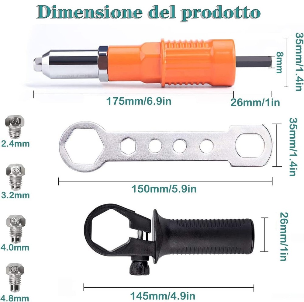 Adapter Set for Electric Rivet Drill - Power Tool for Rivnut Nuts...