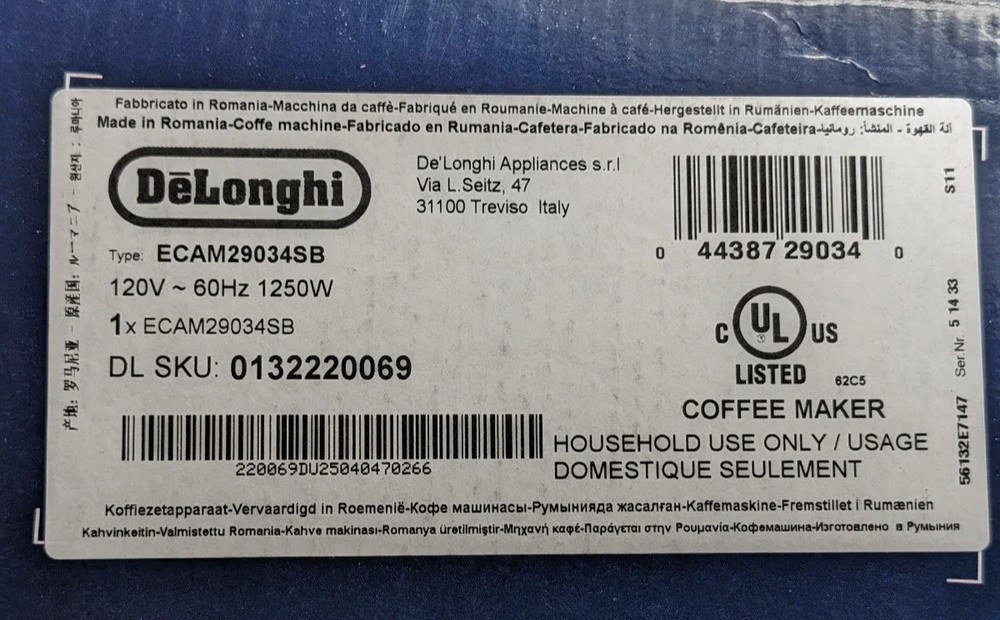 DeLonghi ECAM29034SB Magnifica Espresso Coffee Machine Automatic Silver Pro
