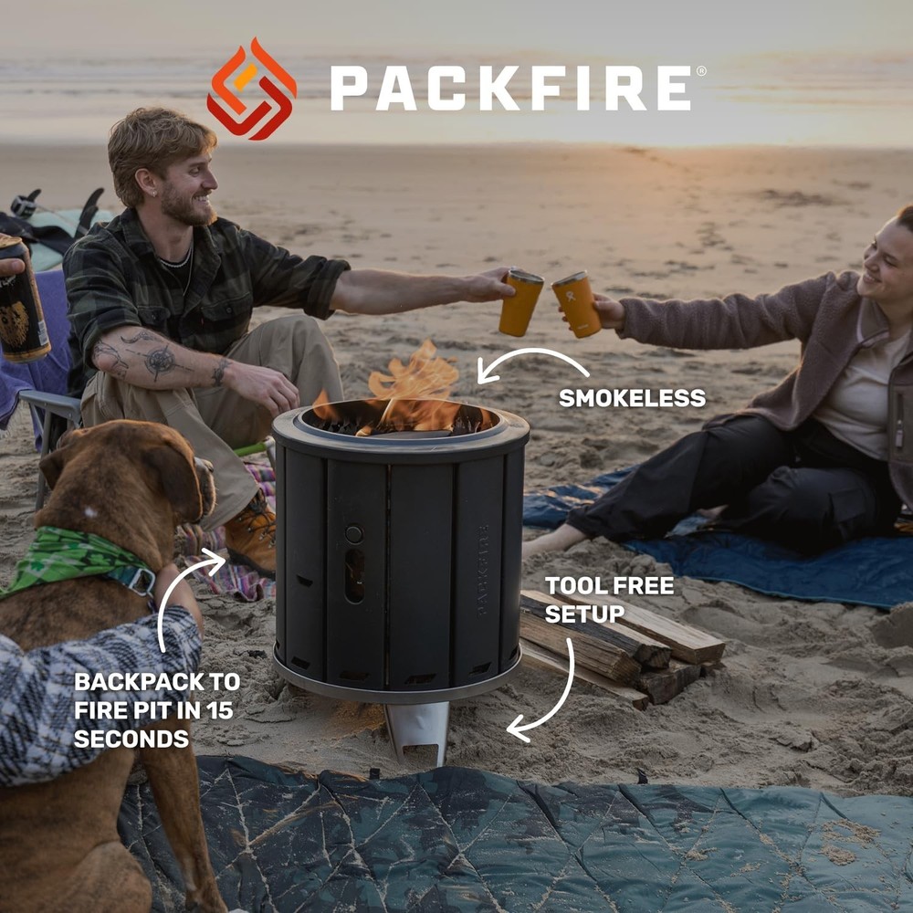 Portable Camping Fire Pit - Packable Fold-Flat Design, Smokeless Burn, Stainl...