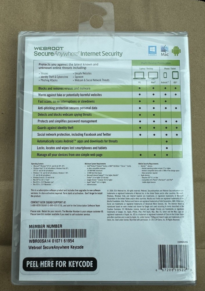BRAND NEW Webroot Secure Anywhere Internet Security 3 Device Software CD