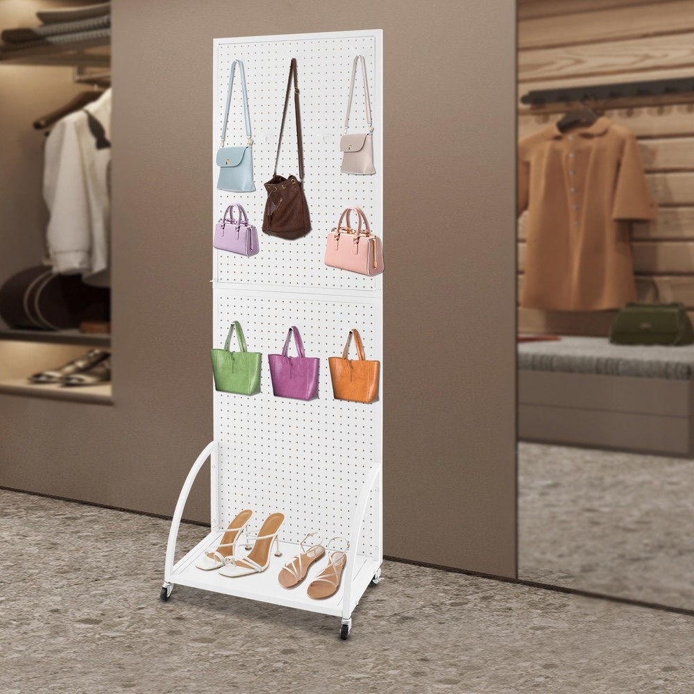 Durable Mobile Pegboard Display Stand with Wheels for Retail & Tools