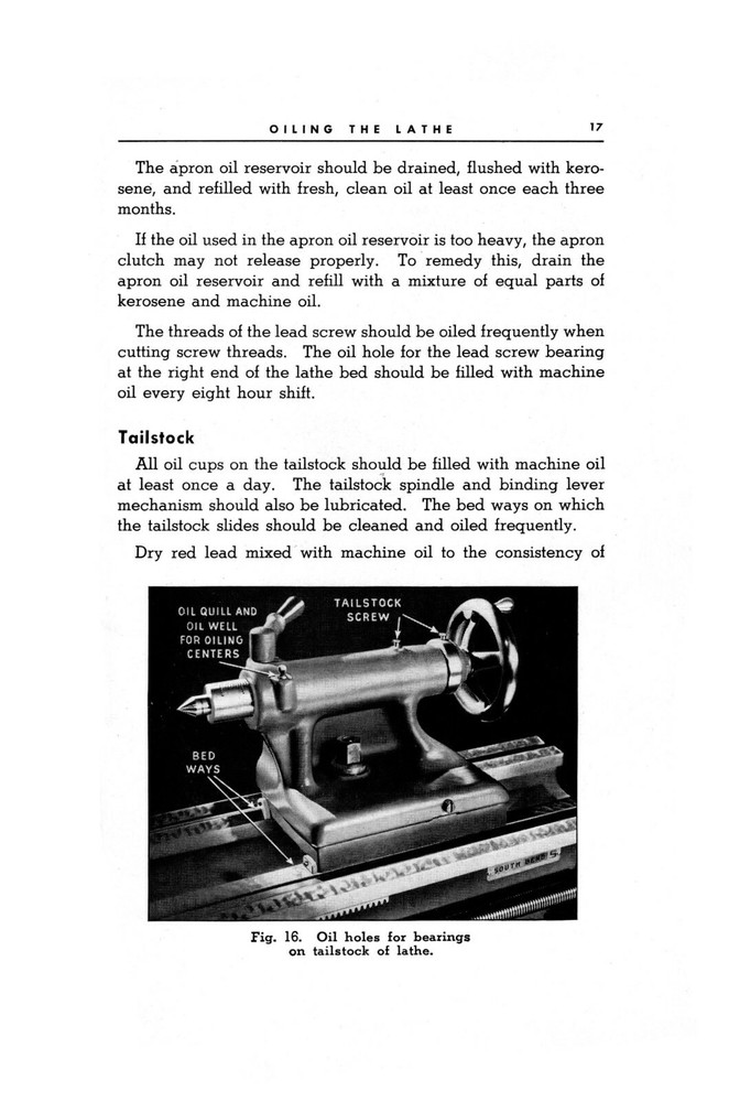 South Bend Oiling The Lathe Instruction Manual #931