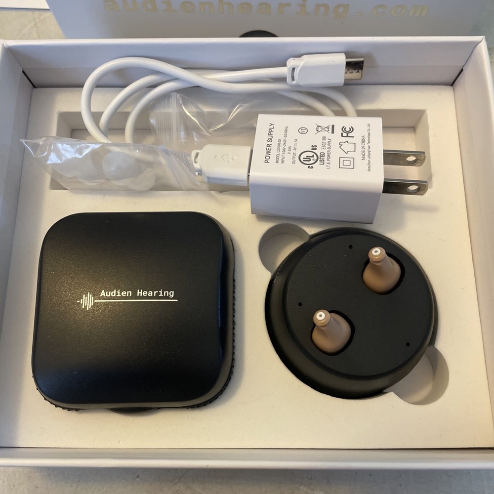 AUDIEN HEARING EV3 Aids w/ Charging Base, Guards, Manual, Case Working