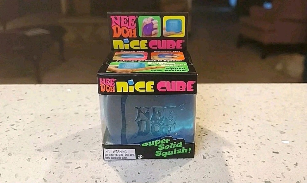 Nee Doh~Nice Cube Super Solid Squish Squeezable Stress Sensory Toy, Blue~SEALED