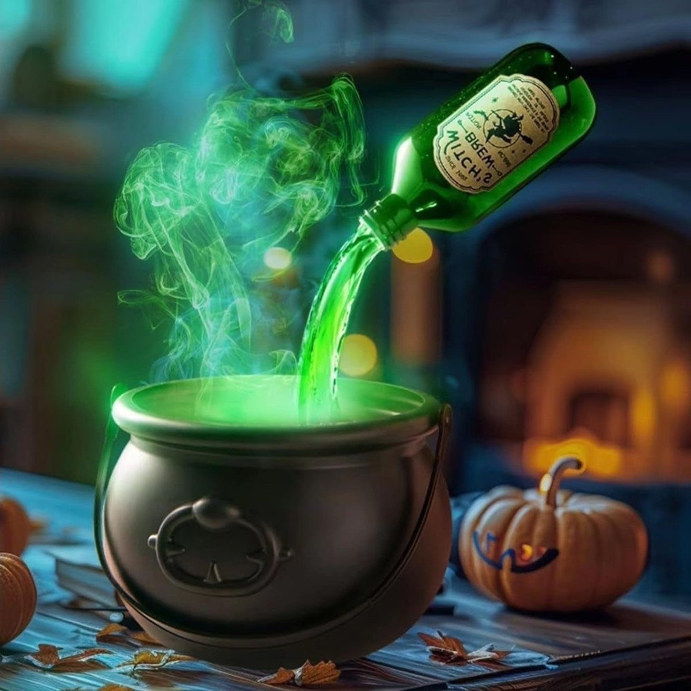 Cauldron Halloween Decor with Magic Floating Potion Bottles Diffuser Mist Maker