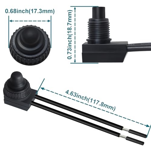 PCS Waterproof Switch 1v, ON/Off SPST Waterproof Push Button Switch 2 Black