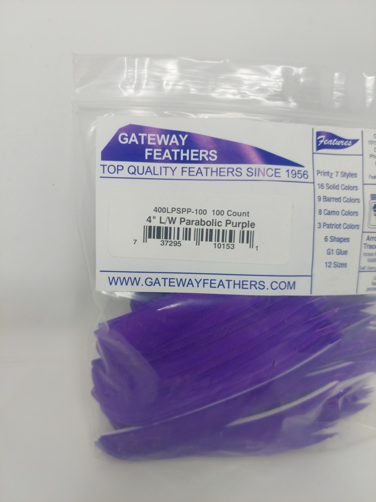 100 Pack Gateway Feathers 4" Left Wing: Parabolic Purple 400LPSPP-100