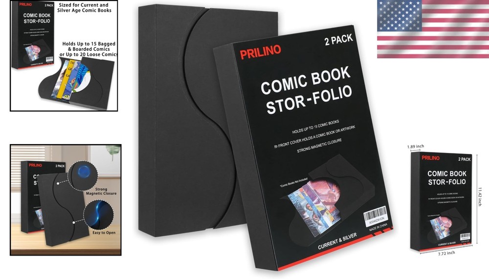 Portable Black Comic Folio 2-Pack: Lightweight, Magnetic, Silver Age Ready