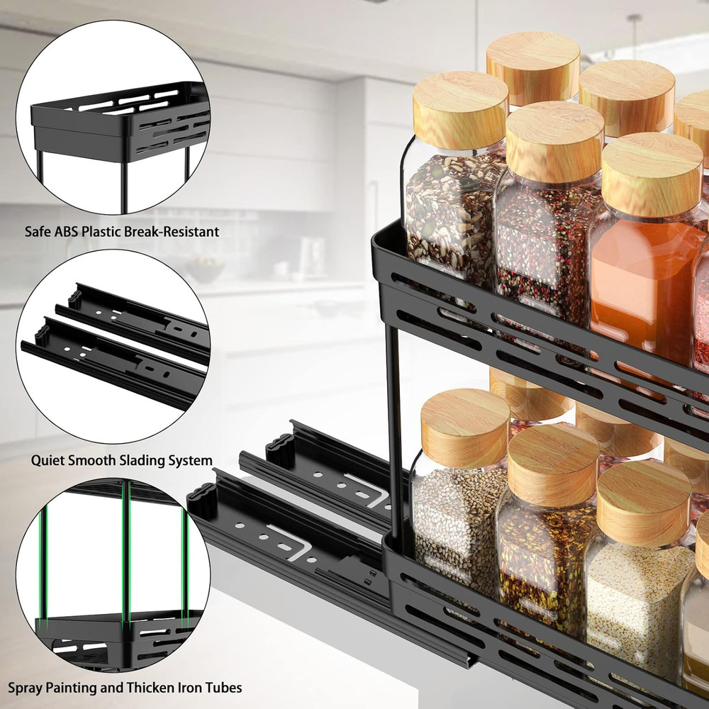 Pull Out Spice Rack Organizer 2 Pack Slide Out Cabinet Storage 2 Tier Black
