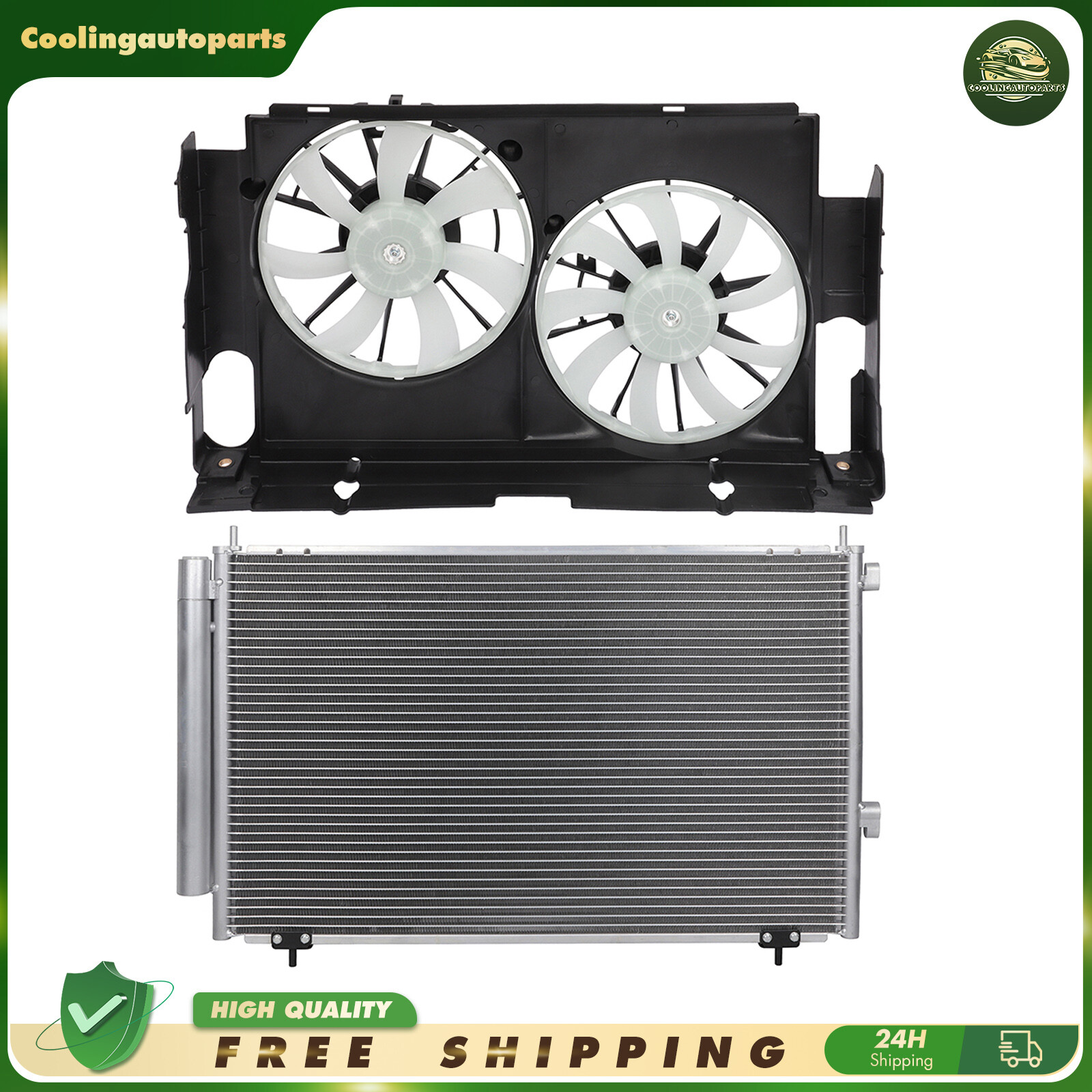 A/C Condenser & Radiator Condenser Cooling Fan Kit For 2013-18 Toyota RAV4 2.5L