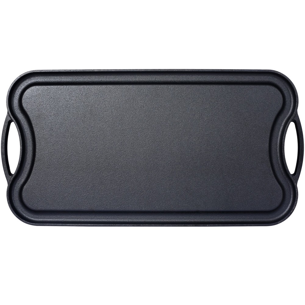 Pre-Seasoned Cast Iron Reversible Grill Griddle Black Rectangular Dual Sided