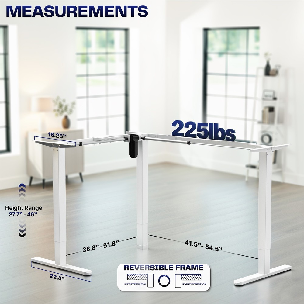 VIVO White Small Electric Single Motor Corner Desk Frame