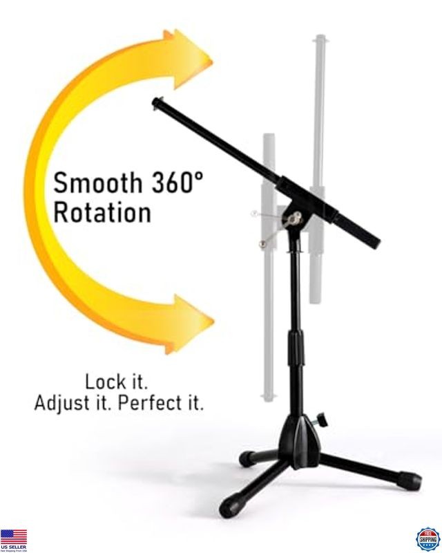 Stage Rocker Foldable Tripod Low-Profile Mic Boom Stand - Height Extending from