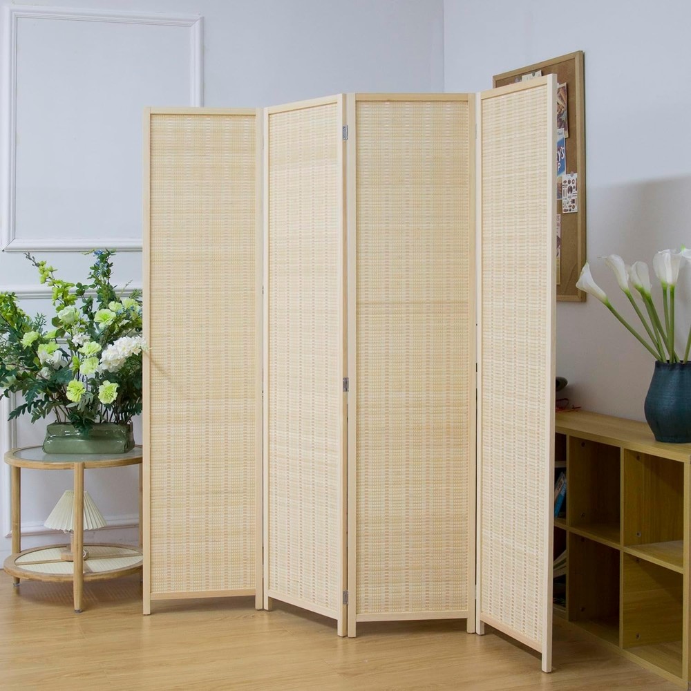 3 Panel Bamboo Room Divider Screen,5.6 FT Tall Bamboo Divider Folding Panel