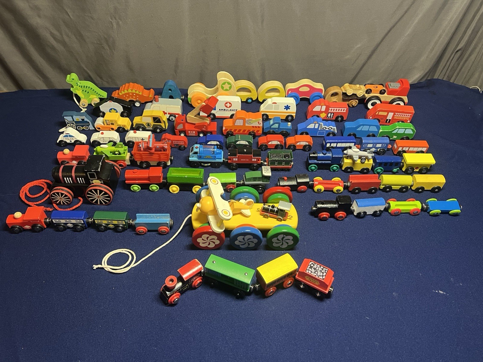 HUGE Lot Of 75 Wooden Trains Planes & Automobiles Various Brands Vtg-Now