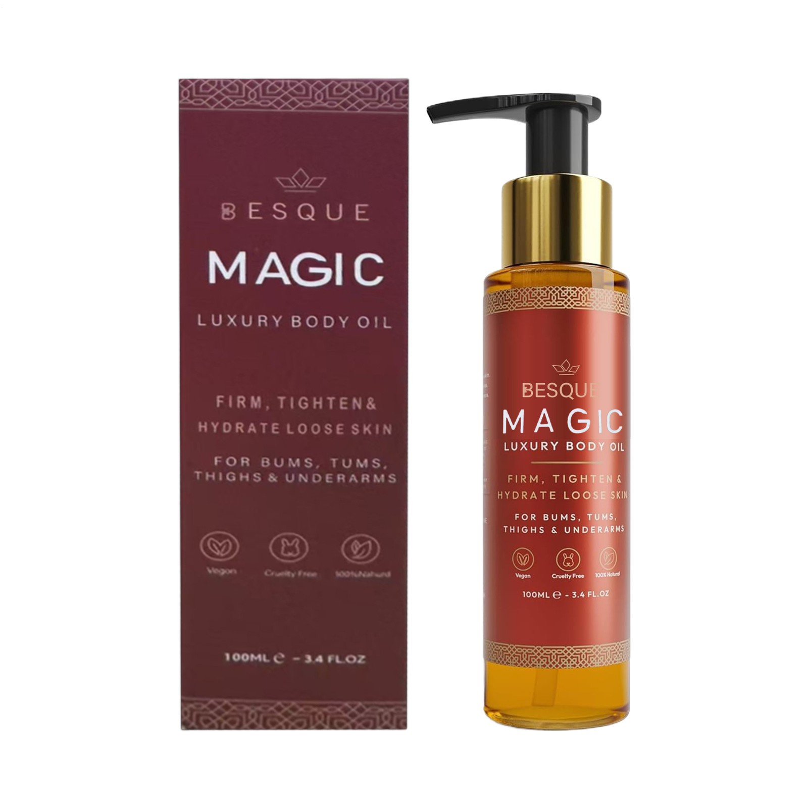(2 PACK)BESQUE Magic Luxury Body Oil – Firms & Hydrates Skin 100% Natural 100ml