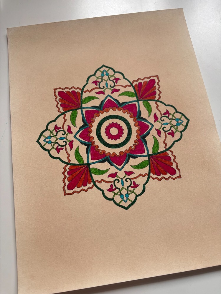 Original Art-Drawing-Circular Pattern-Rosette-mandala -9" x 12" A4 - Artwork